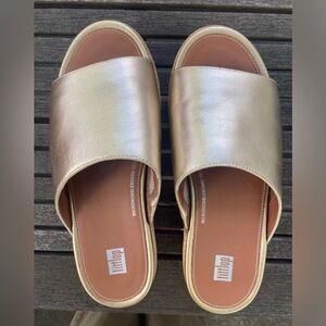 FitFlop Gold Slides, Sz 9